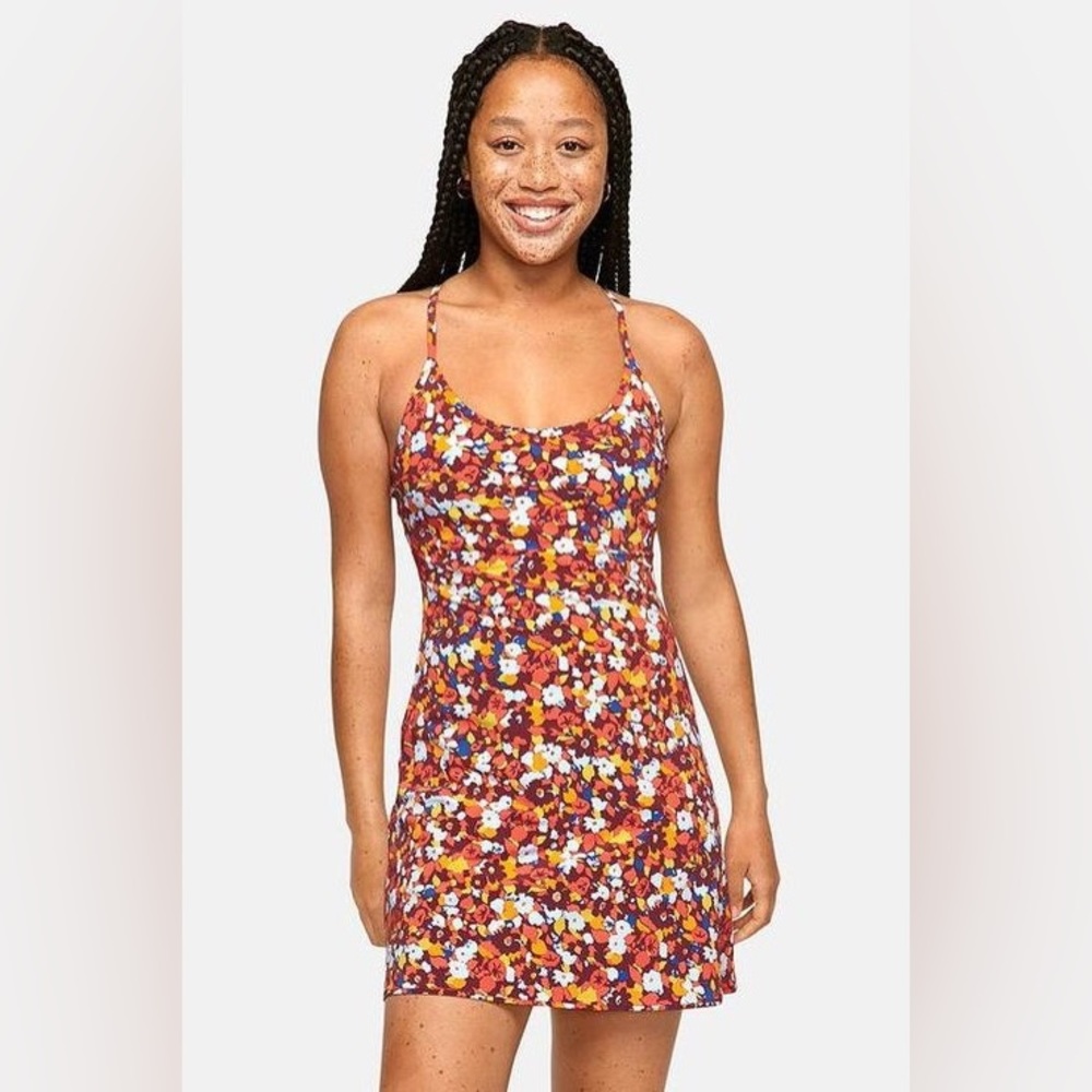 Outdoor Voices paprika bloom floral red and orange exercise dress